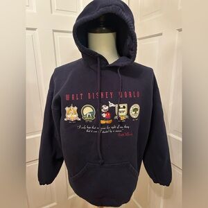 VTG‎ Y2K WALT DISNEY WORLD Embroidered Mickey Hoodie Navy Men Sz L Park Logo